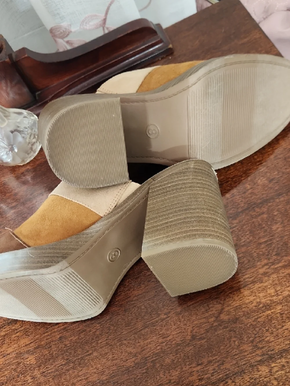 Universal Threads Patchwork Suede Block Heel Mules - Brown/Tan - Picture 3 of 3